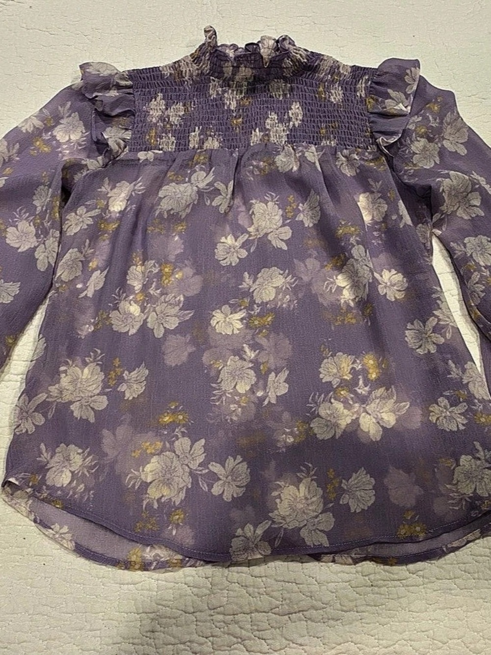 Lily White Floral Smocked Blouse in lavender